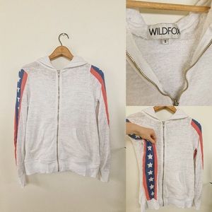 WILDFOX USA Star Hoodie, White/Red/Blue, Size Small / Medium, Super Soft!